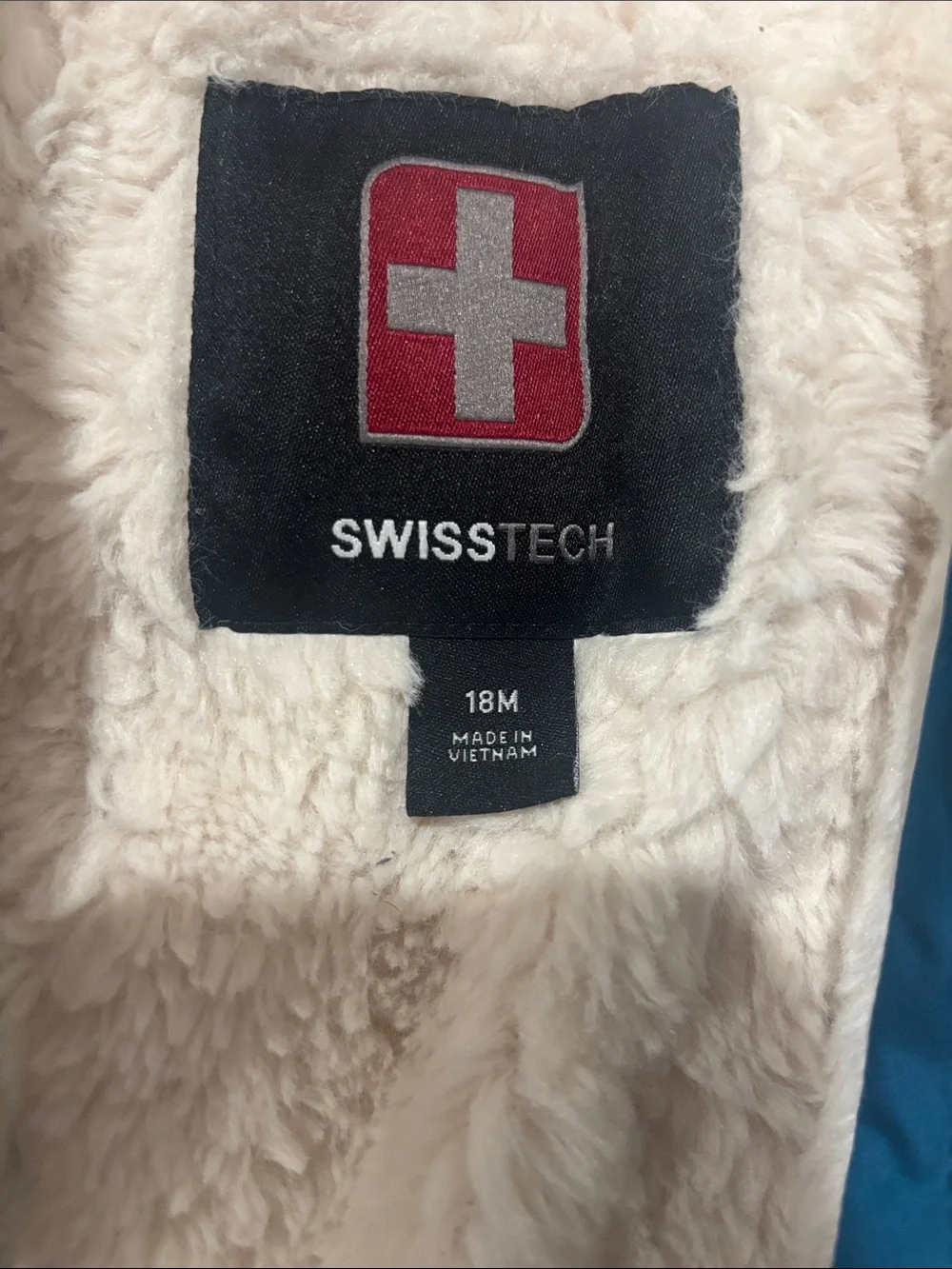 Swiss Tech Kids Tri-Tone Blue & White Puffer Jacket with Sherpa Hood